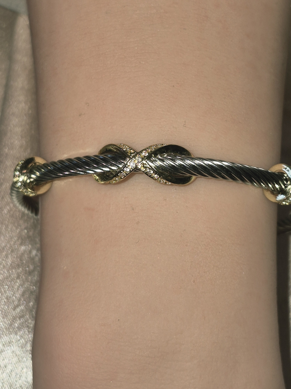 Gold & Silver Twisted Cable Infinity Bracelet - Adjustable  Women's Jewelry